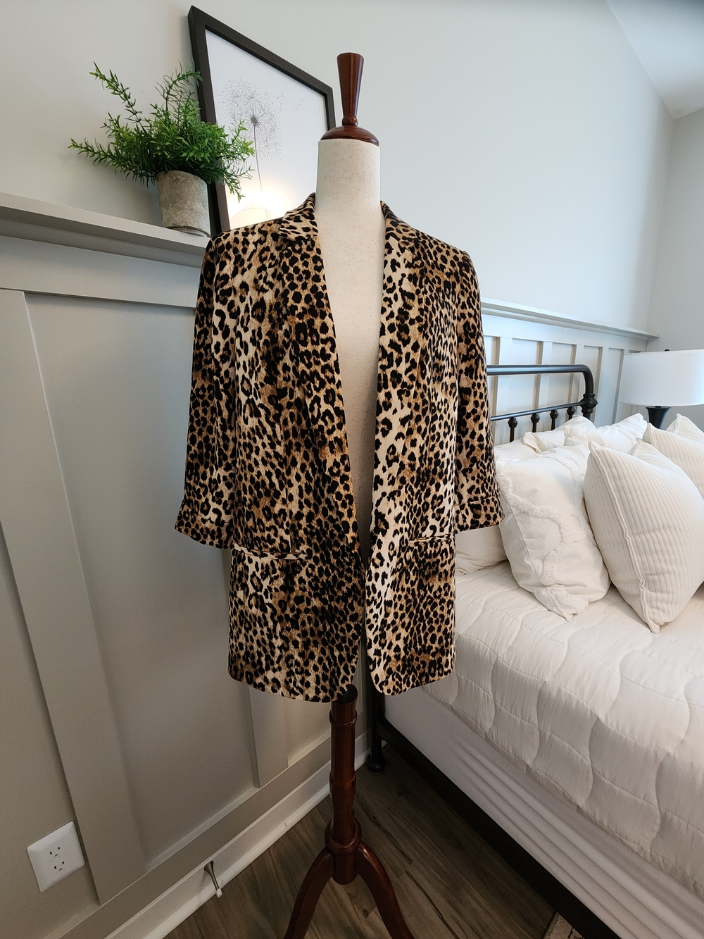 Express Leopard Print Open-Front Blazer Jacket - Brown/Black